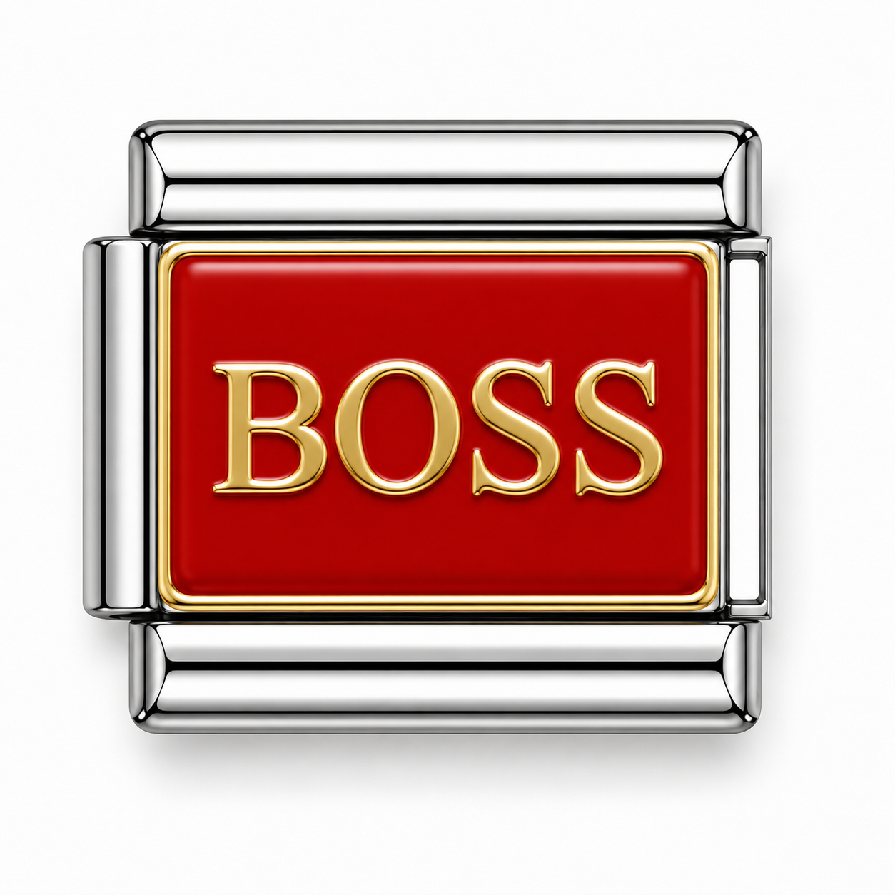 BOSS Red Enamel Two Tone Silver Italian Charm