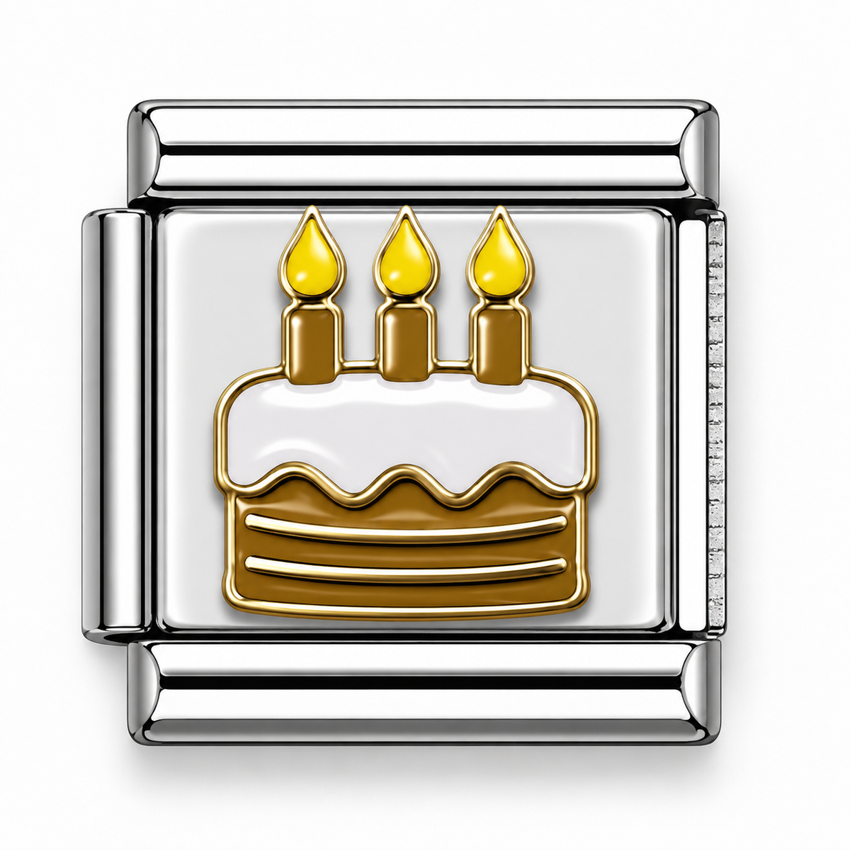 Birthday Cake with Candles Two-Tone Silver Italian Charm