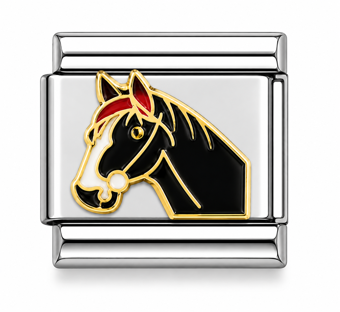 Black Horse Head Two-Tone Silver Italian Charm