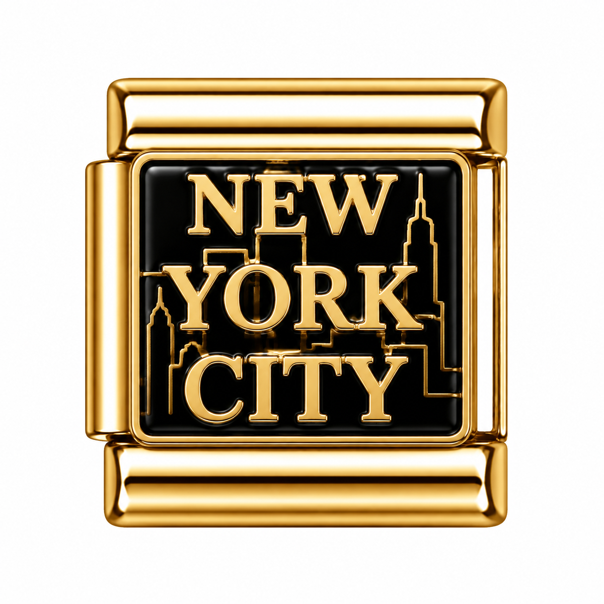 Black New York City Skyline Gold Italian Charm
