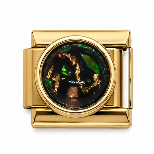 Black Opal Gem Gold Italian Charm