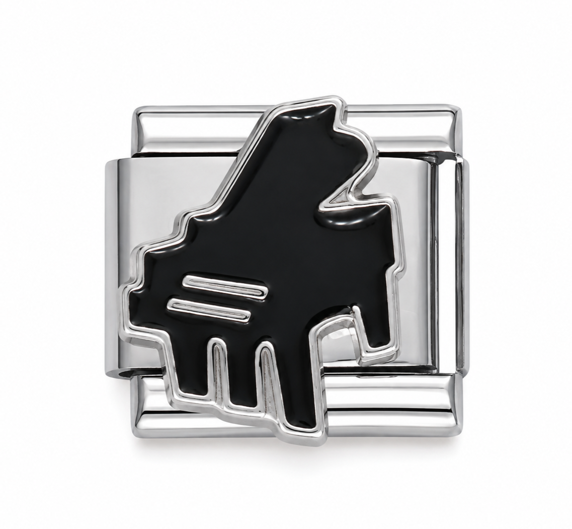 Black Piano Silver Italian Charm