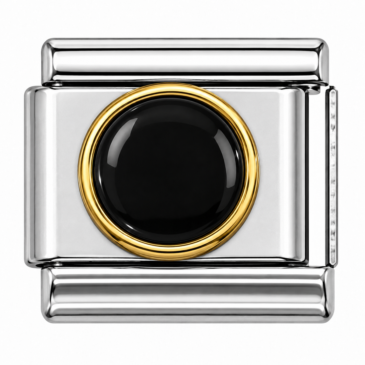 Black Round Enamel Two-Tone Silver Italian Charm