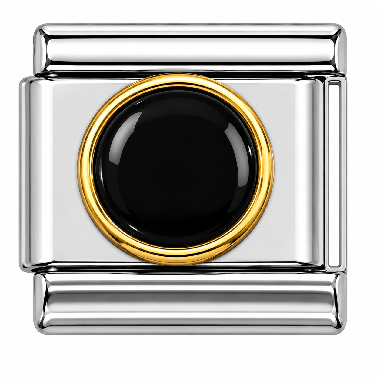 Black Round Enamel Two-Tone Silver Italian Charm
