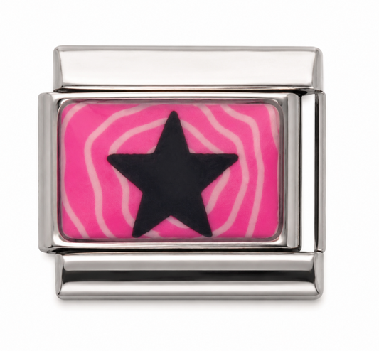 Black Star on Pink Silver Italian Charm