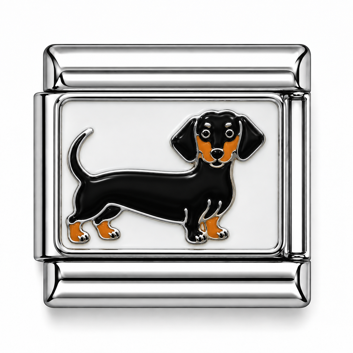 Black and Tan Dachshund Silver Italian Charm