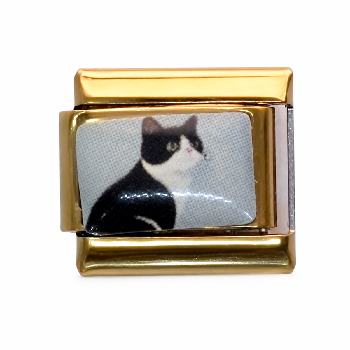 Black and White Cat Gold Italian Charm