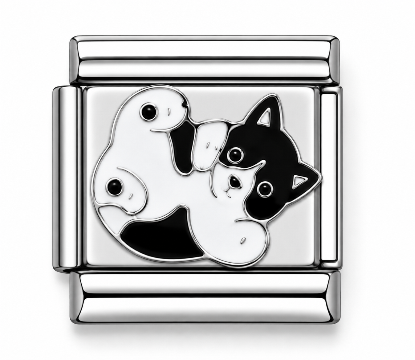 Black and White Cat Silver Italian Charm