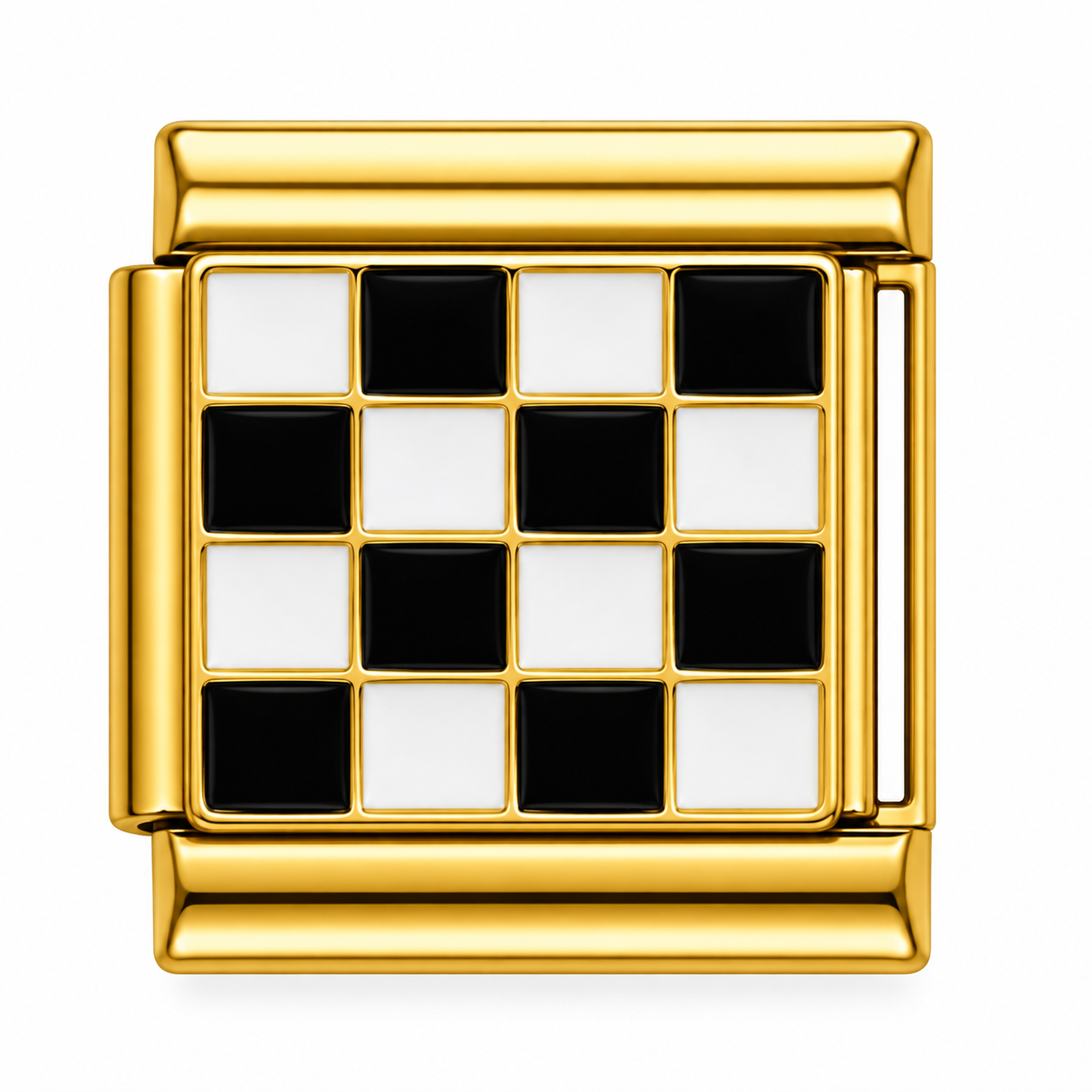 Black and White Checkerboard Gold Italian Charm