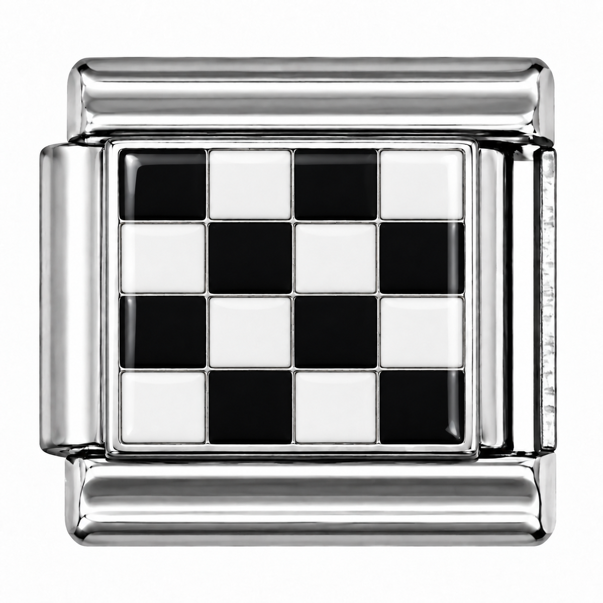 Black and White Checkerboard Silver Italian Charm