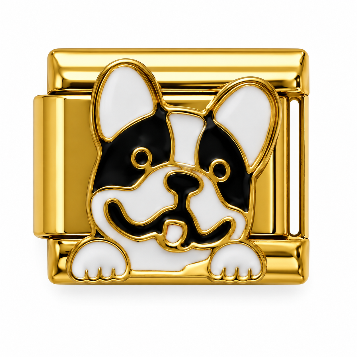 Black and White French Bulldog Gold Italian Charm