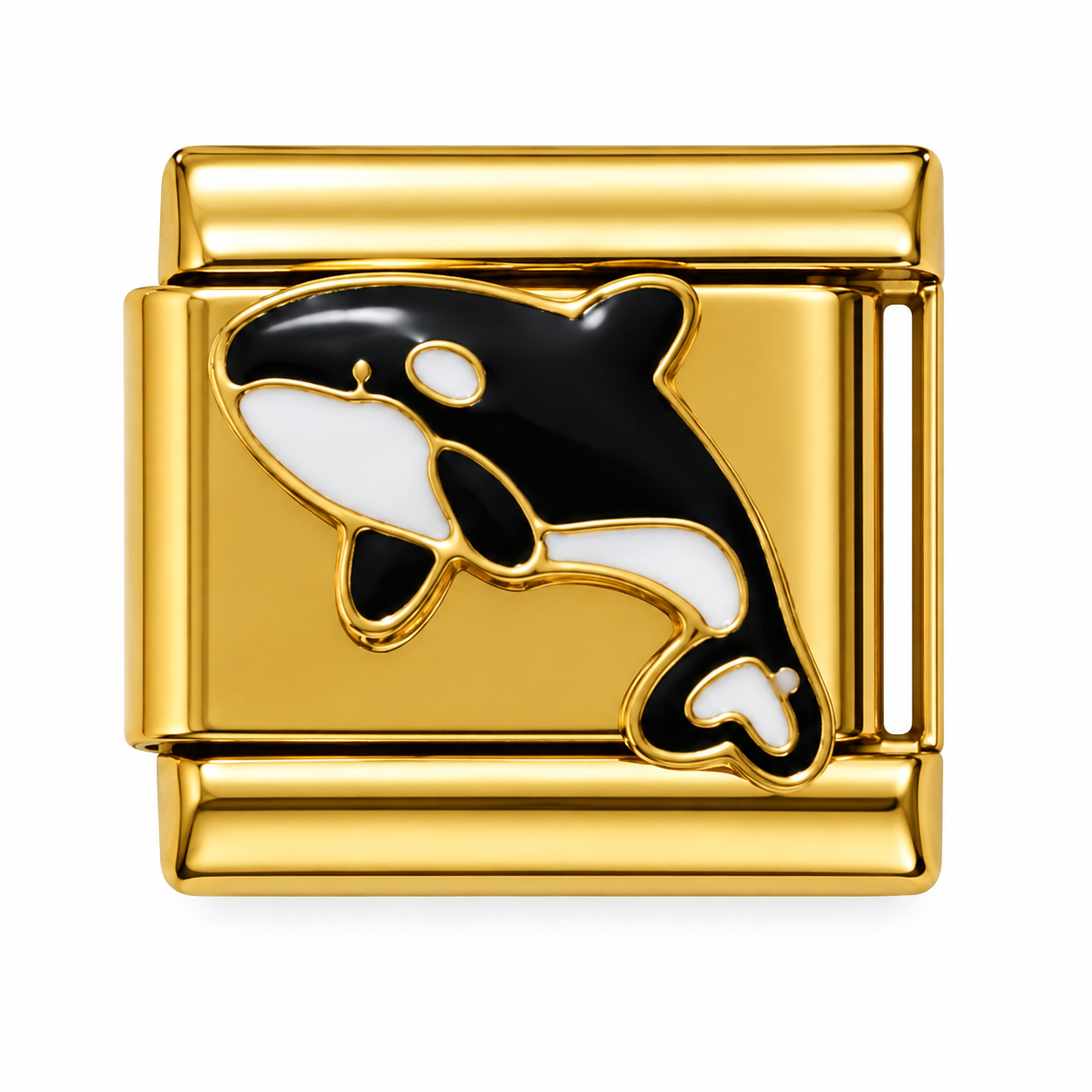 Black and White Orca Gold Italian Charm