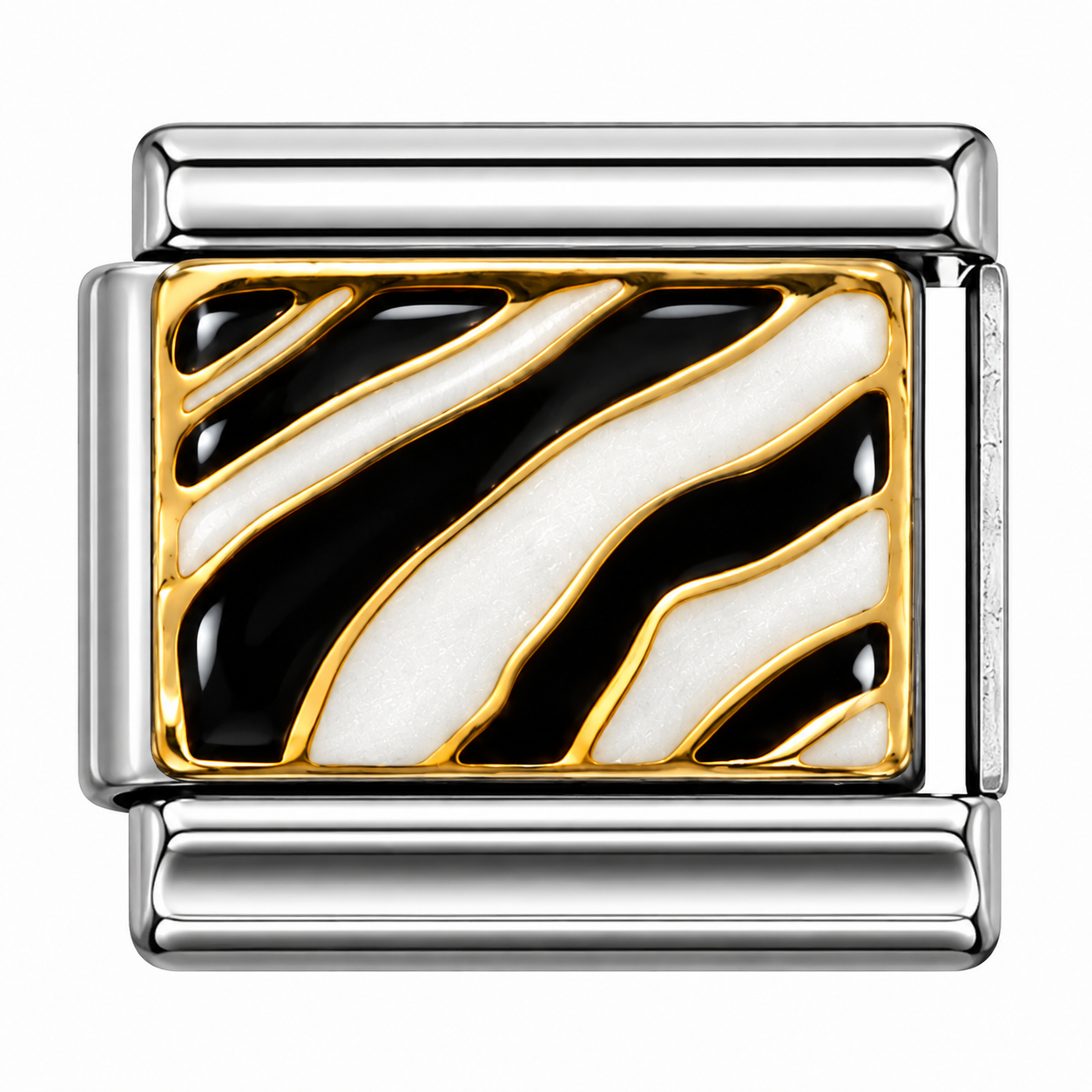 Black and White Zebra Print Two-Tone Silver Italian Charm