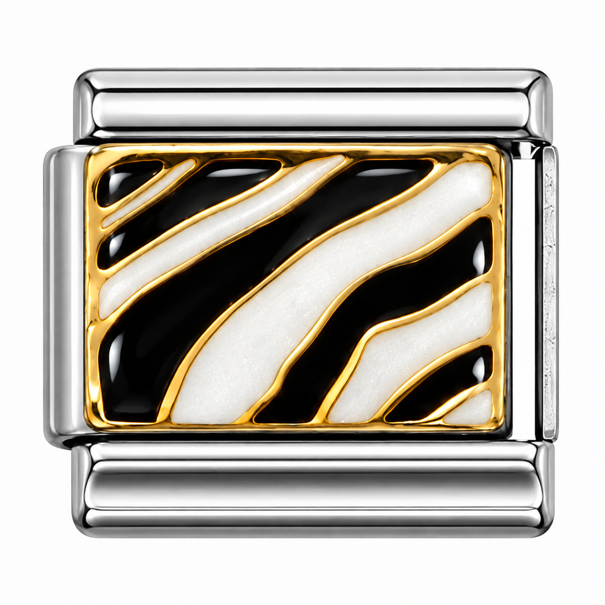 Black and White Zebra Print Two-Tone Silver Italian Charm