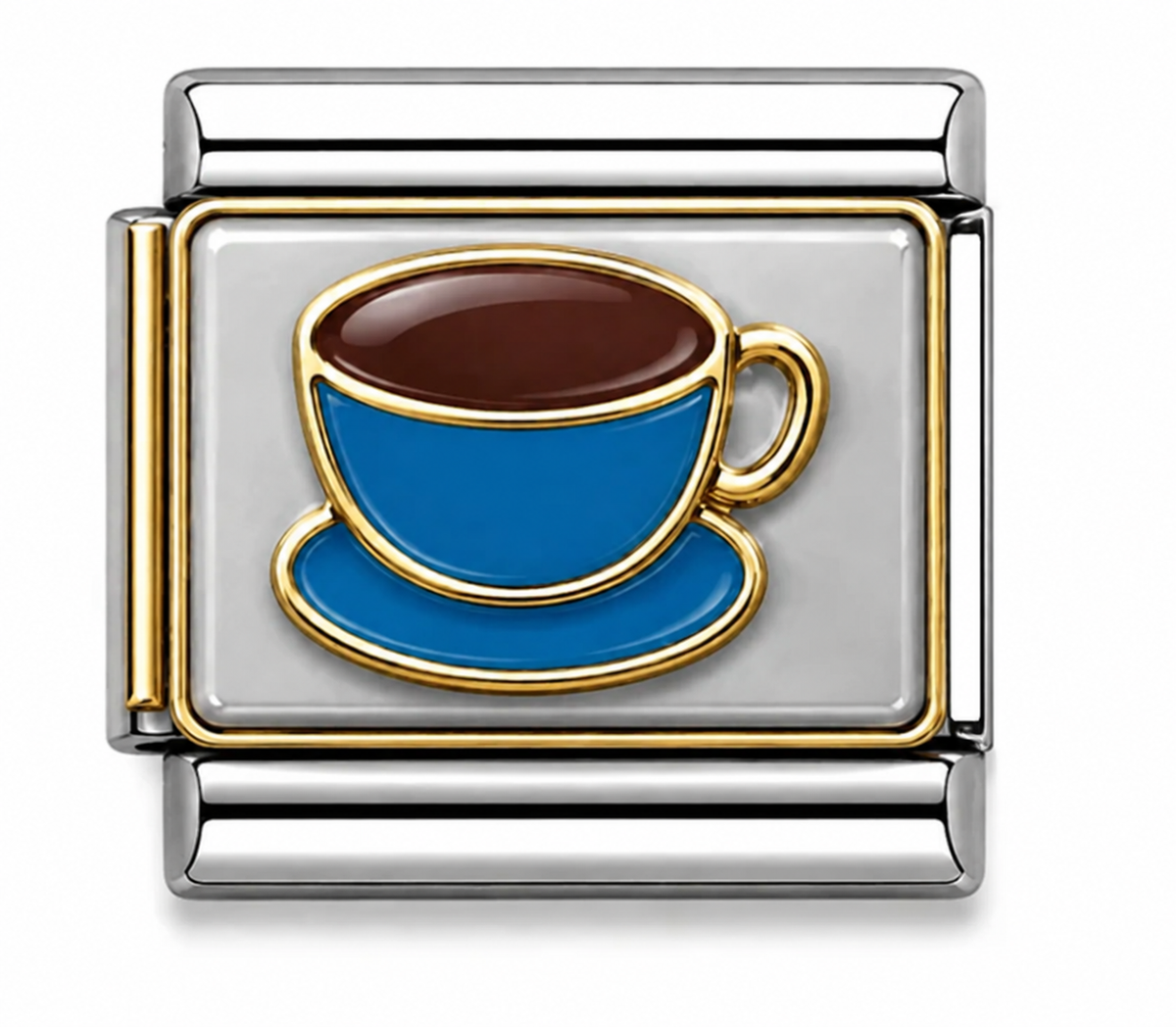 Blue Coffee Cup Two-Tone Silver Italian Charm