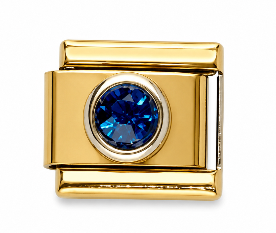 Blue Crystal Gold Italian Charm