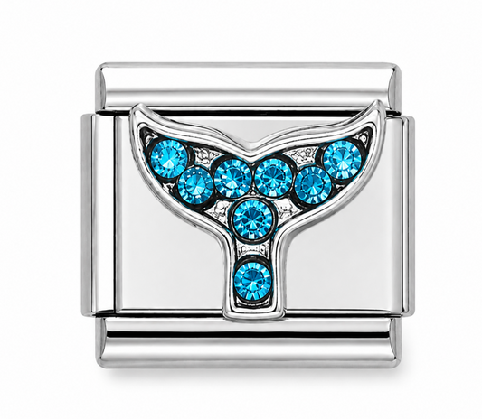 Blue Crystal Whale Tail Italian Charm