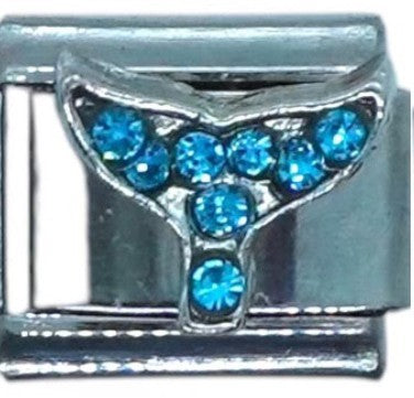 Blue Crystal Whale Tail Italian Charm