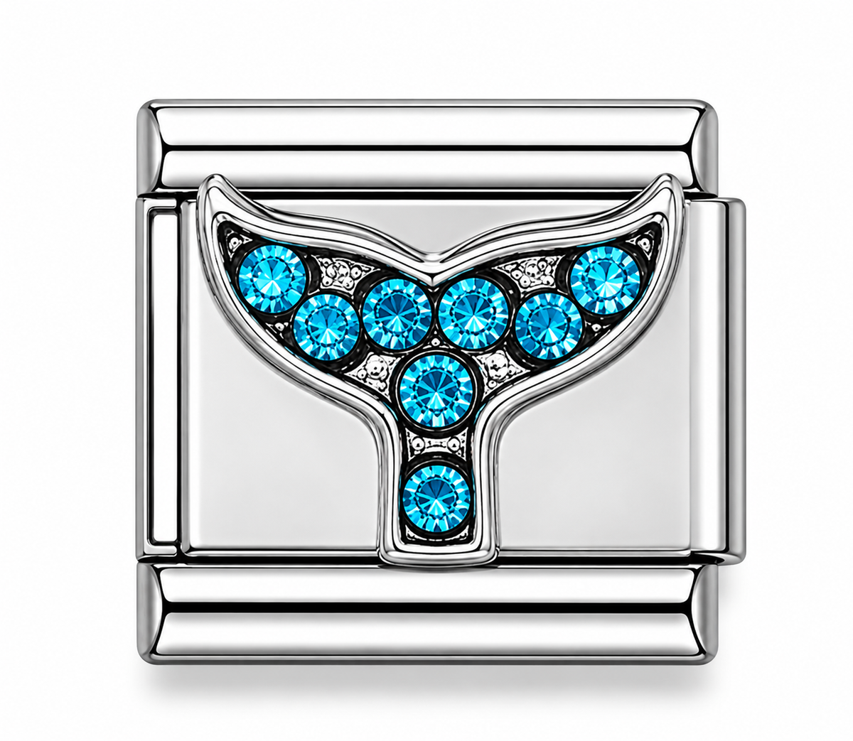 Blue Crystal Whale Tail Italian Charm