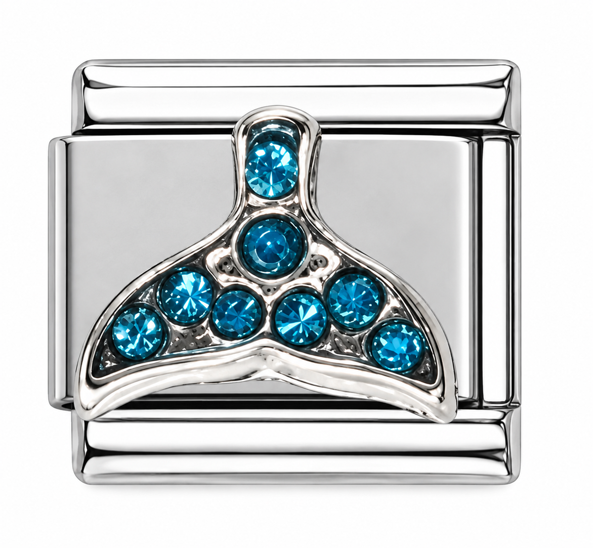 Blue Crystal Whale Tail Silver Italian Charm