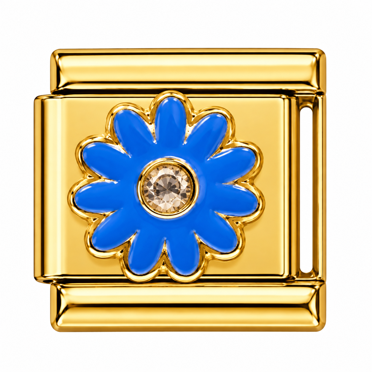 Blue Daisy with Crystal Center Silver Italian Charm