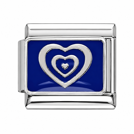 Blue Double Heart Gold Italian Charm