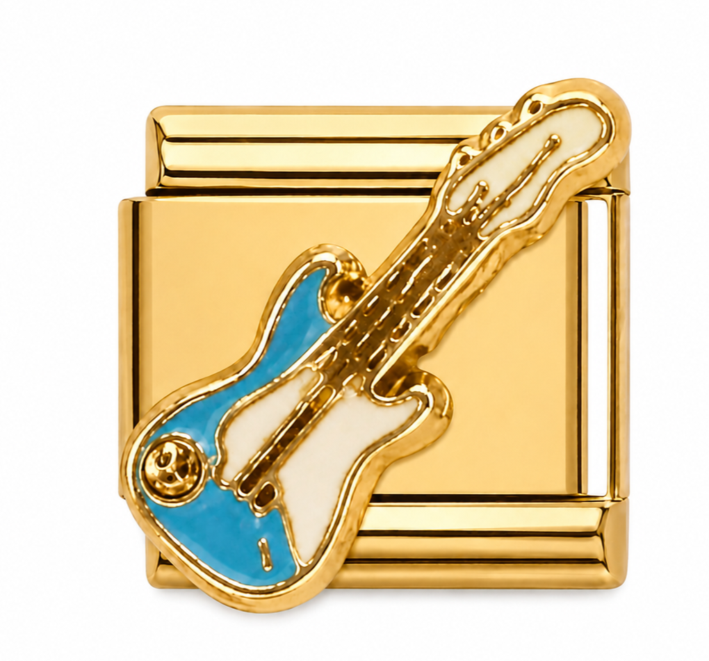 Blue Electric Guitar Gold Italian Charm