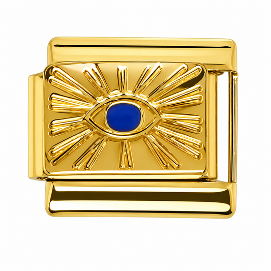 Blue Evil Eye Sunburst Gold Italian Charm