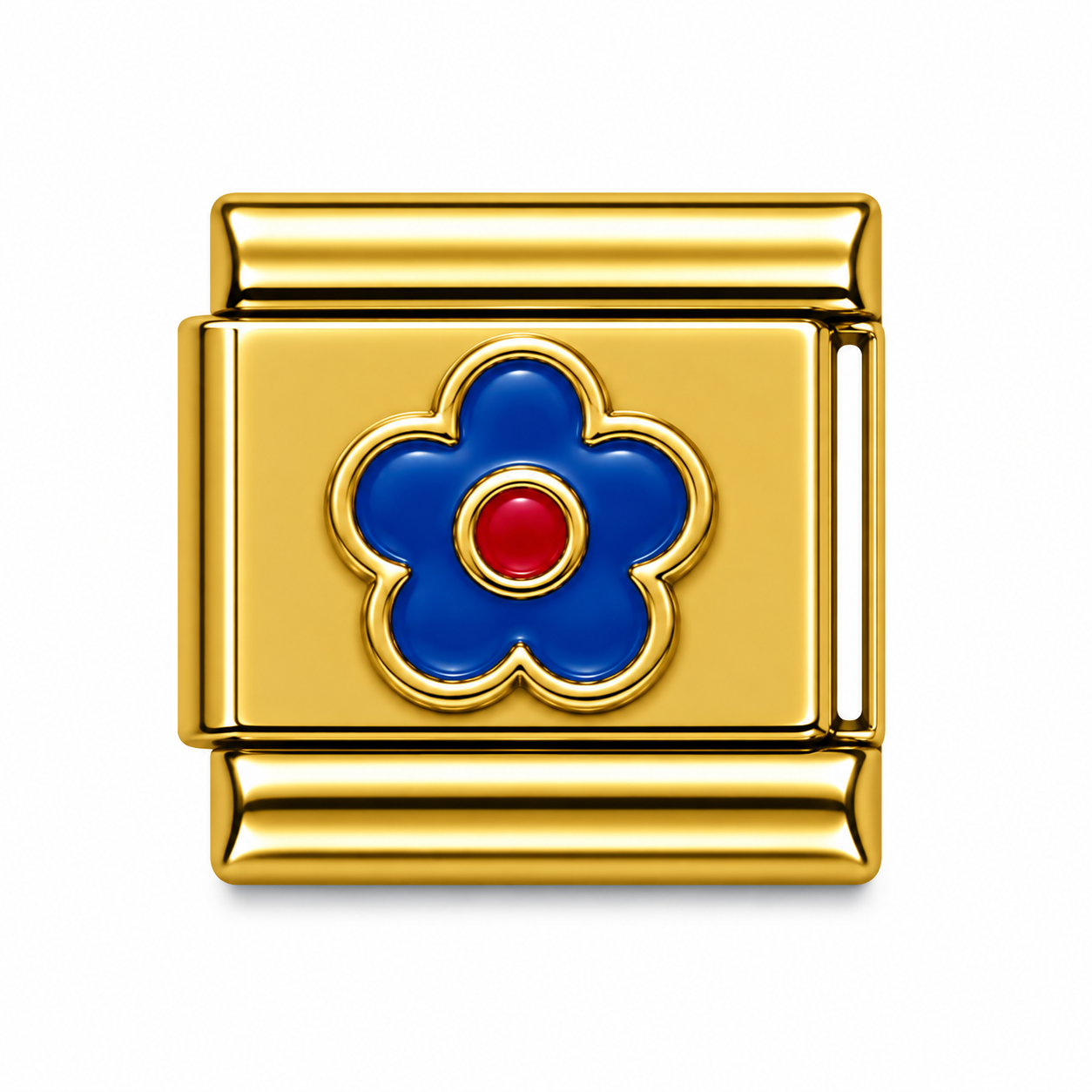 Blue Flower Red Centre Gold Italian Charm