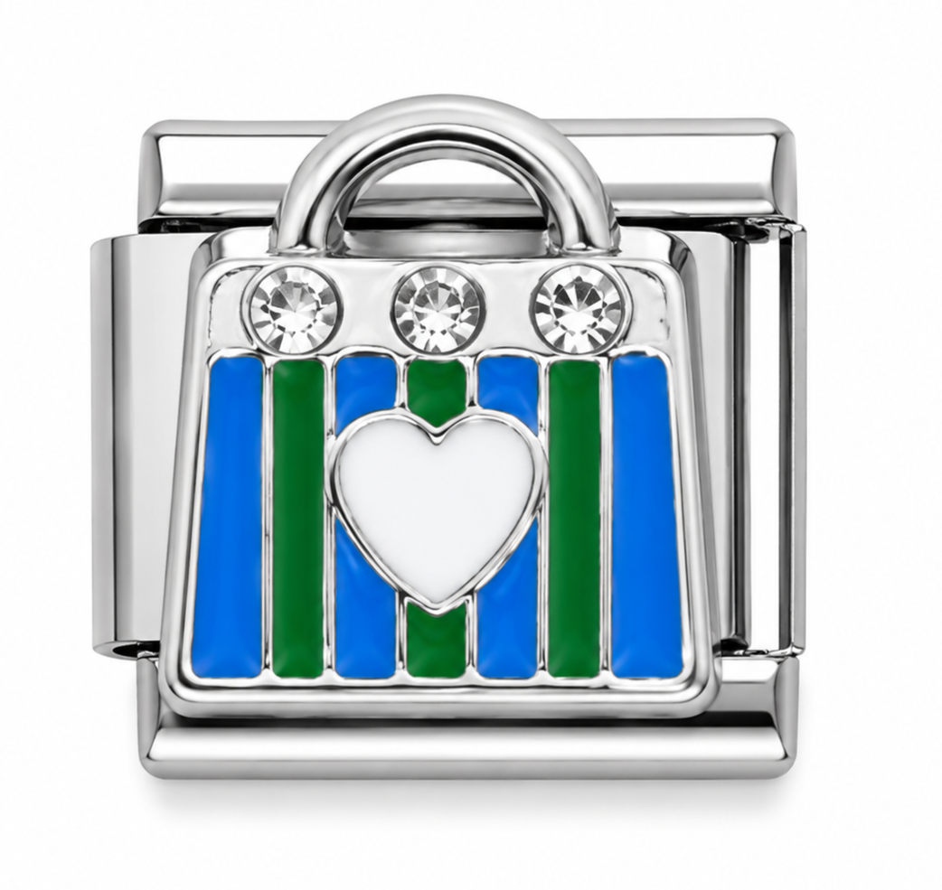 Blue & Green Striped Handbag with Heart Italian Charm