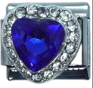 Blue Heart Gem with Rhinestone Border Italian Charm
