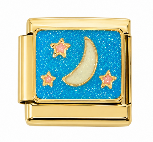 Blue Moon and Stars Gold Italian Charm