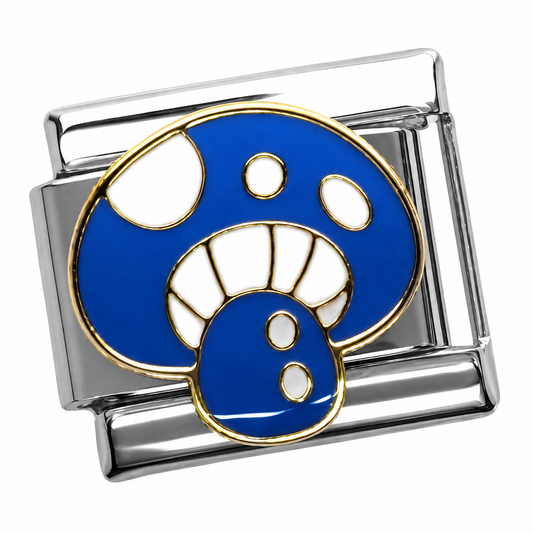 Blue Mushroom Silver Italian Charm