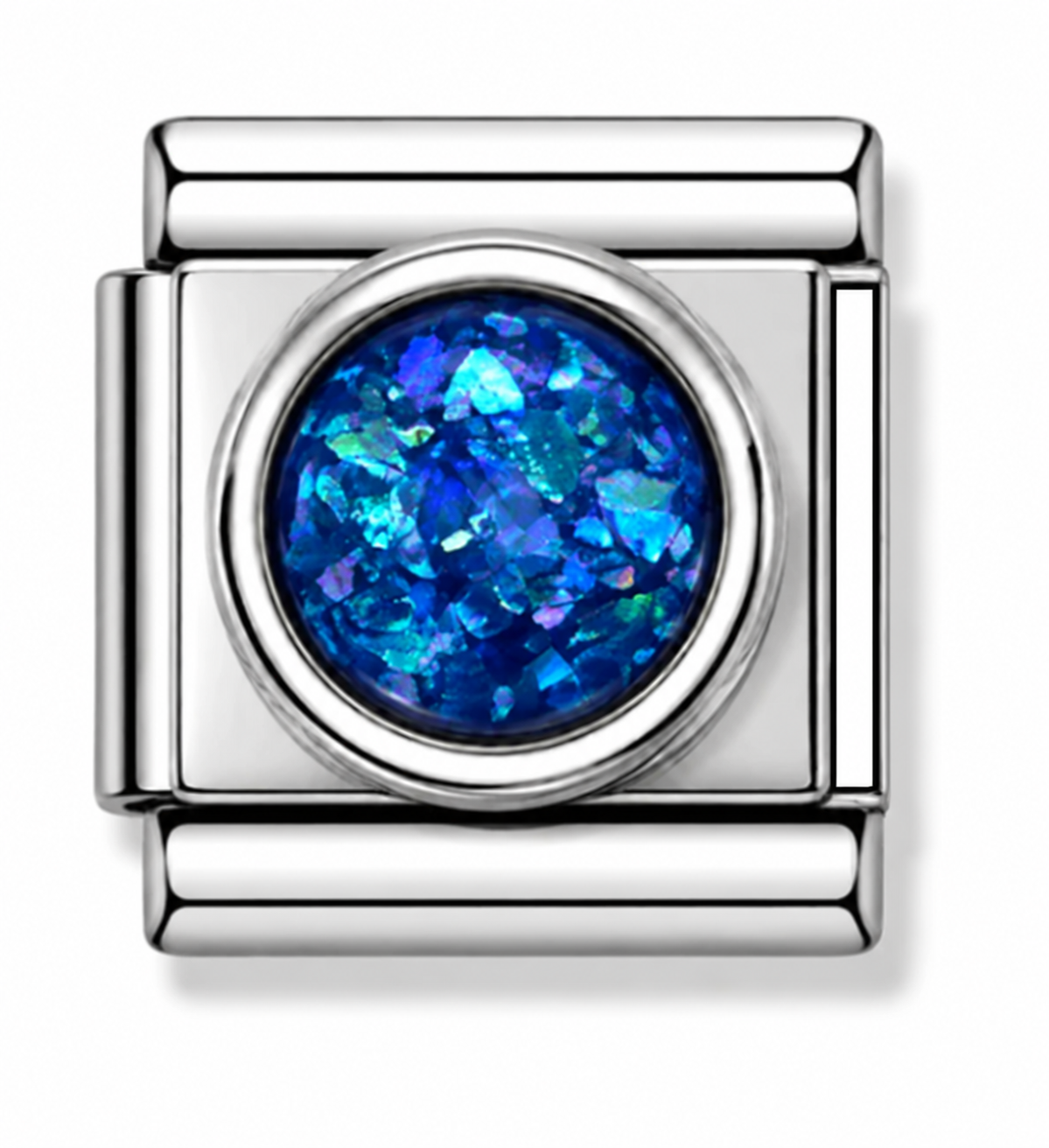 Blue Opal-Effect Silver Italian Charm