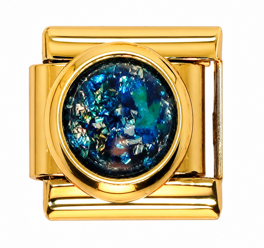 Blue Opal Gold Italian Charm