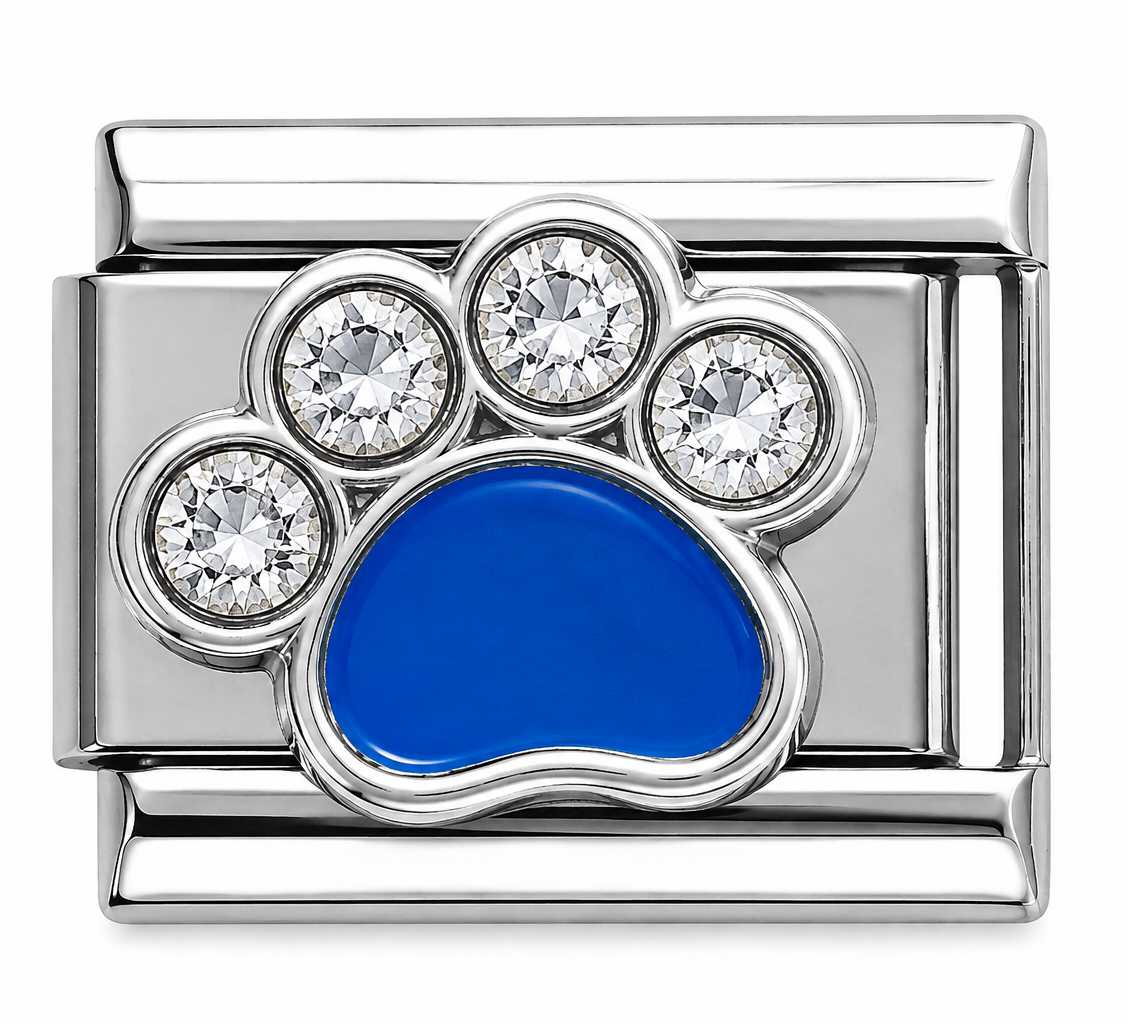 Blue Paw Print Italian Charm with Crystals