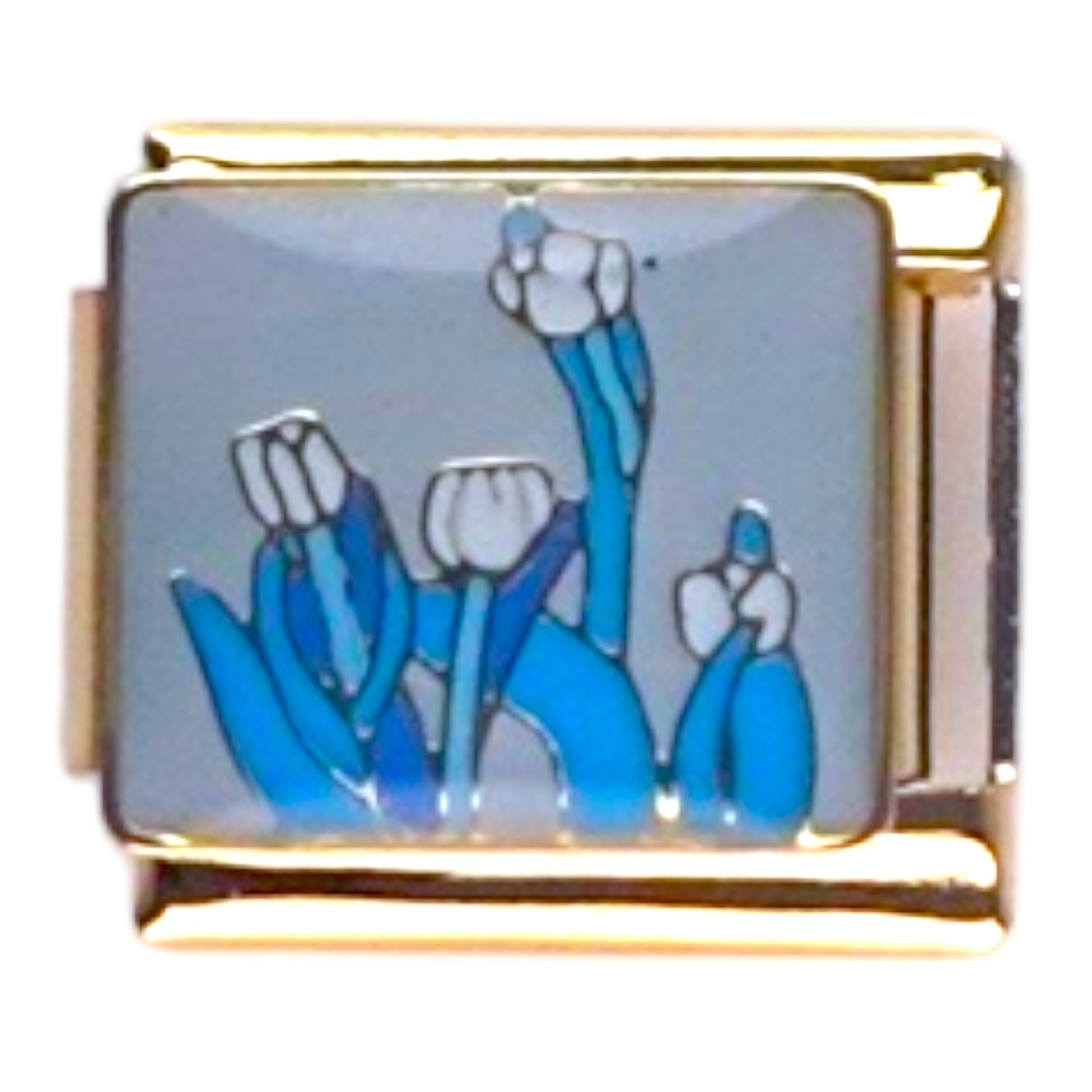 Blue Tulip Field Gold Italian Charm