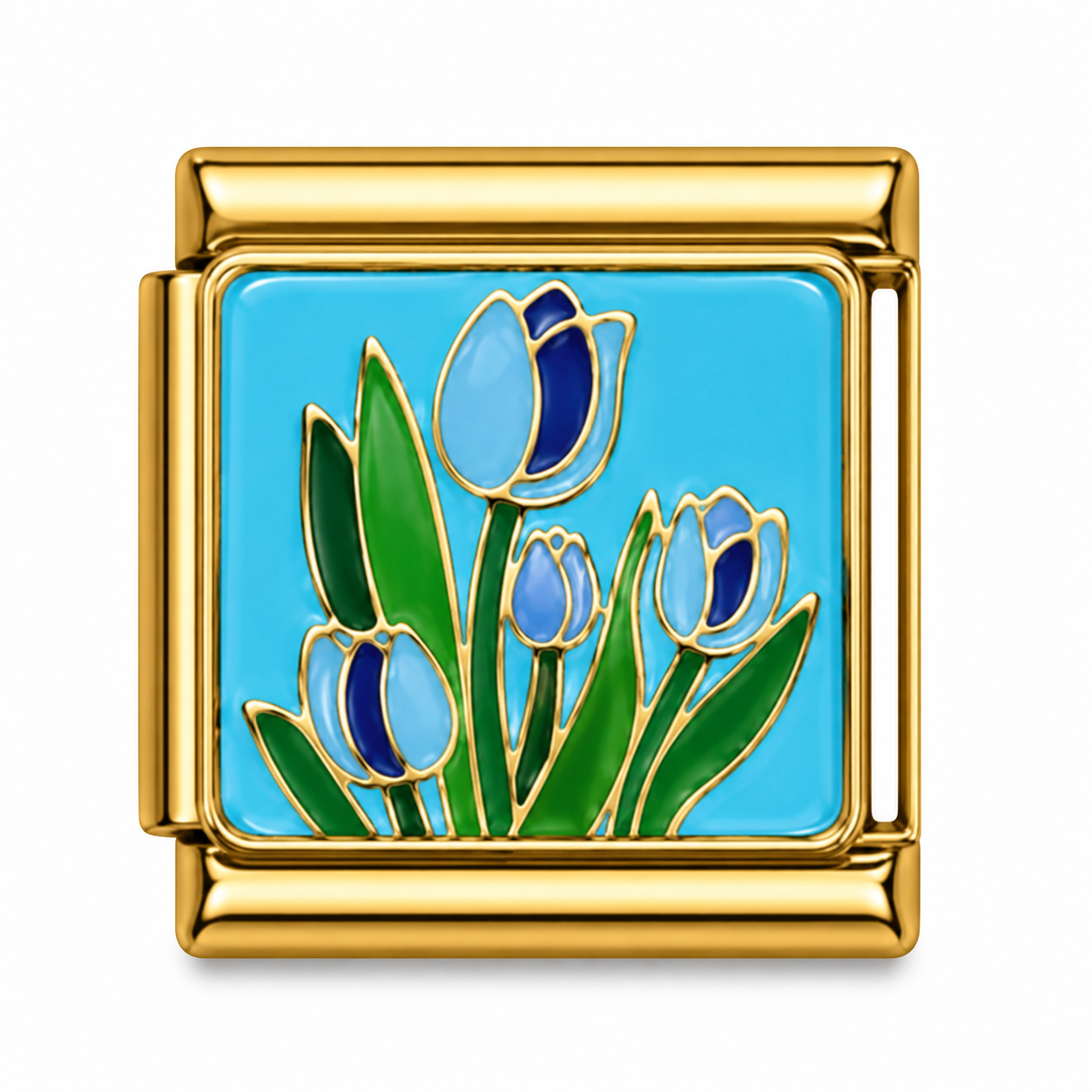 Blue Tulip Garden Gold Italian Charm