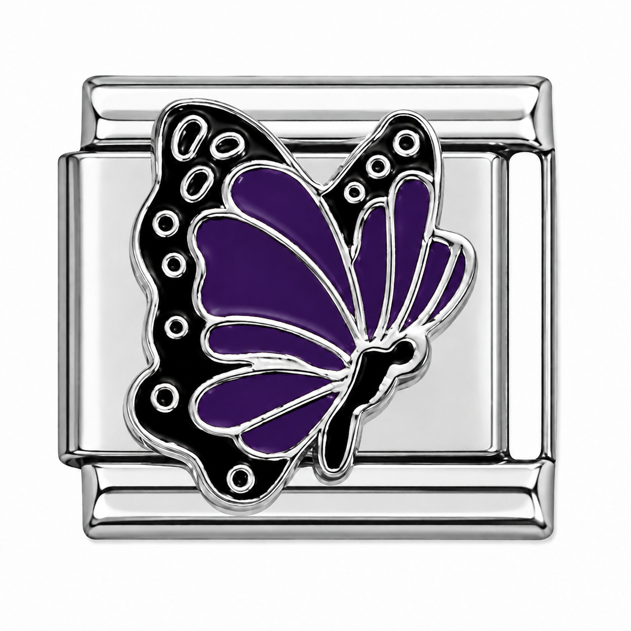 Blue and Black Butterfly Two-Tone Silver Italian Charm
