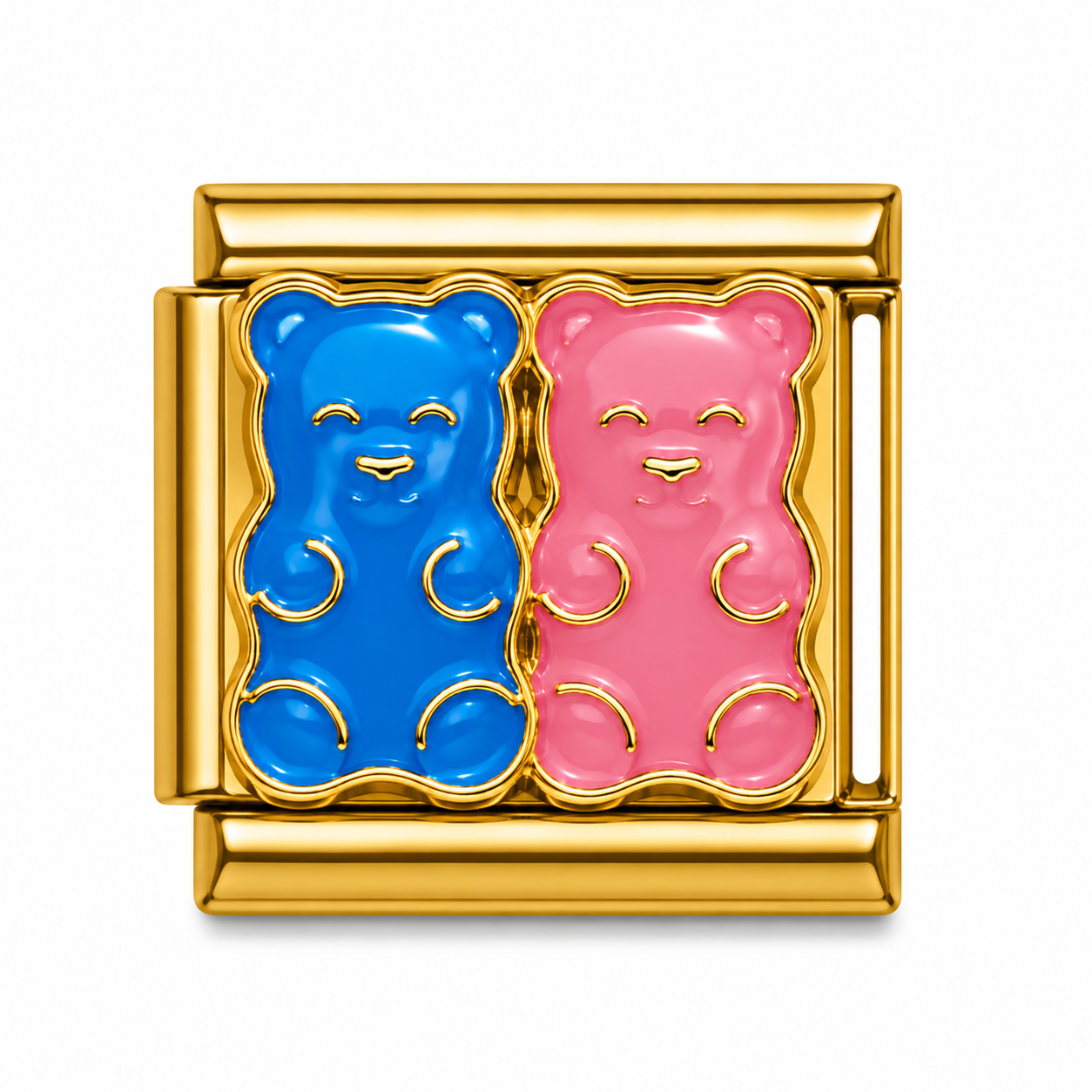 Blue and Pink Gummy Bears Gold Italian Charm