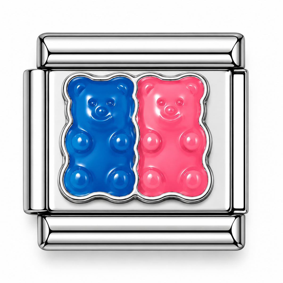 Blue and Pink Gummy Bears Silver Italian Charm