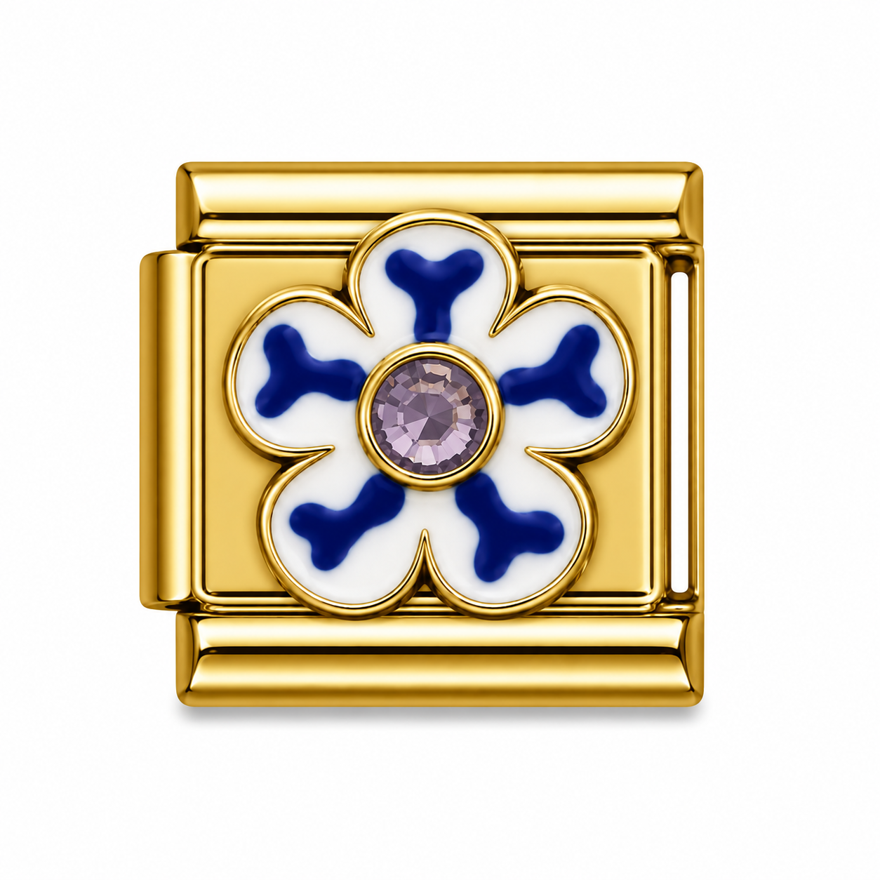 Blue and White Crystal Flower Gold Italian Charm