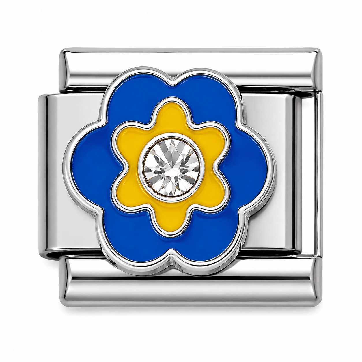 Blue and Yellow Flower Silver Italian Charm