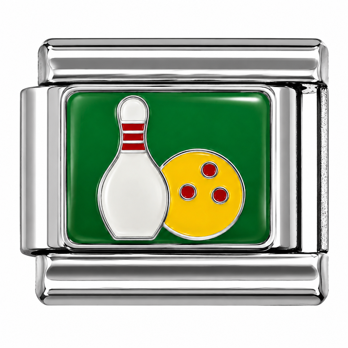 Bowling Pin and Ball Green Silver Italian Charm