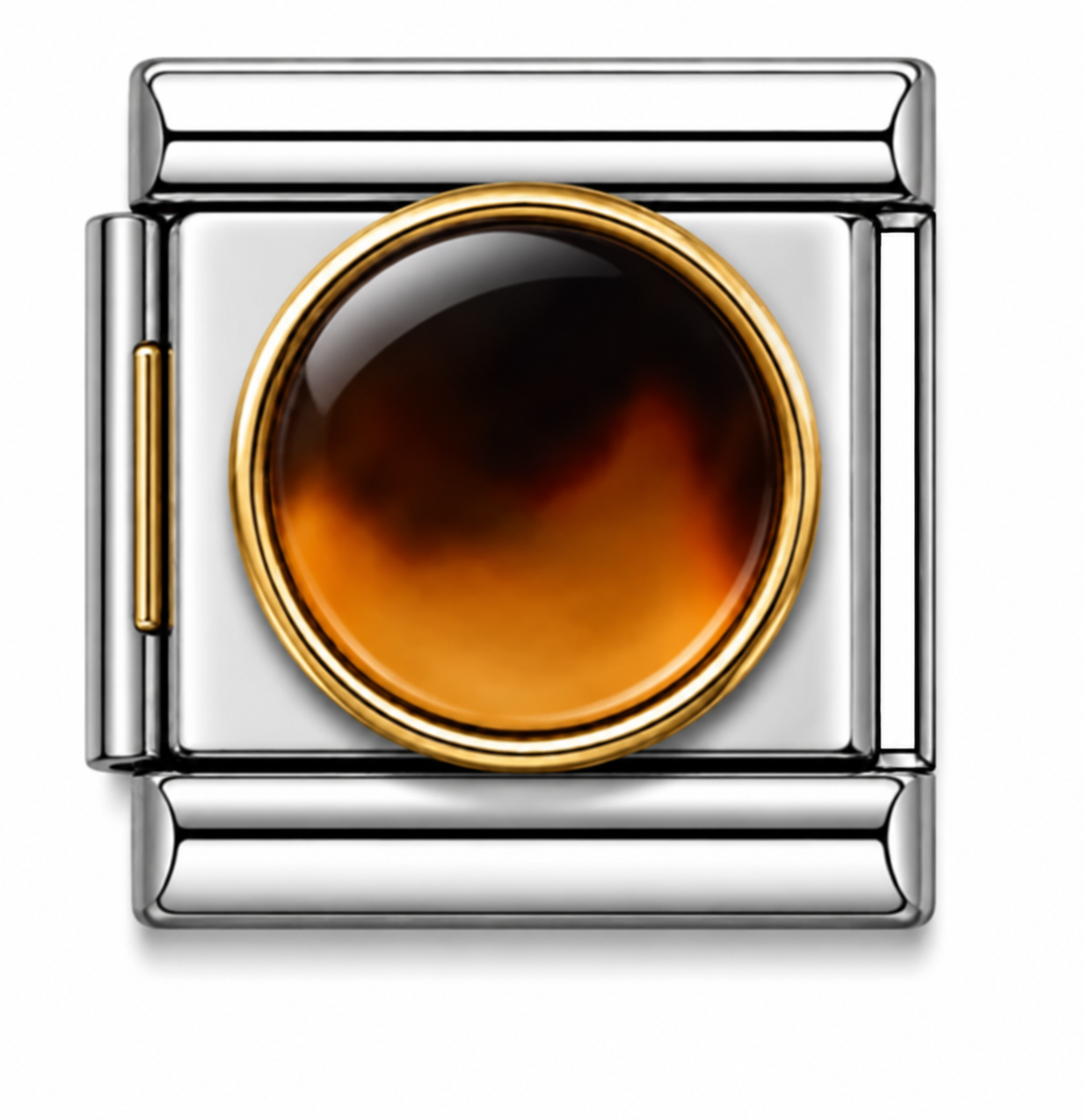 Brown Amber Gradient Two-Tone Silver Italian Charm