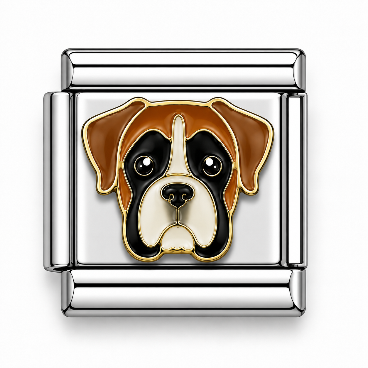 Brown Boxer Dog Face Two-Tone Silver Italian Charm
