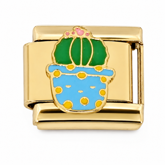 Cactus in Blue Pot Gold Italian Charm