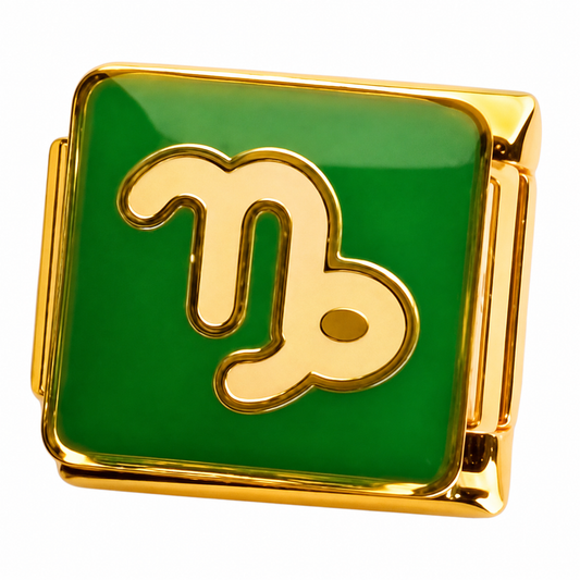 Capricorn Symbol on Green Background Gold Italian Charm