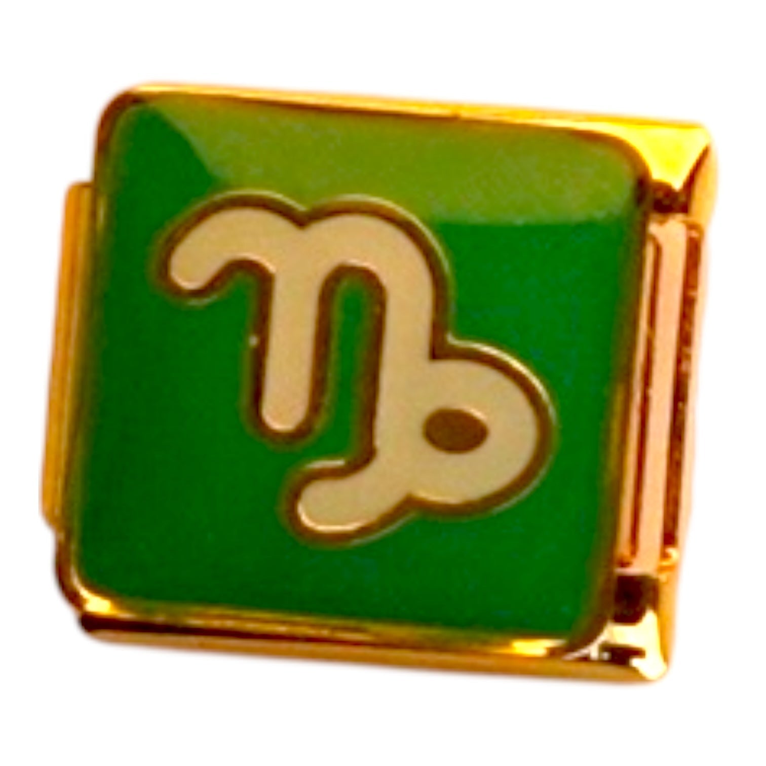 Capricorn Symbol on Green Background Gold Italian Charm