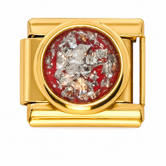 Red Crystal Dome Gold Italian Charm